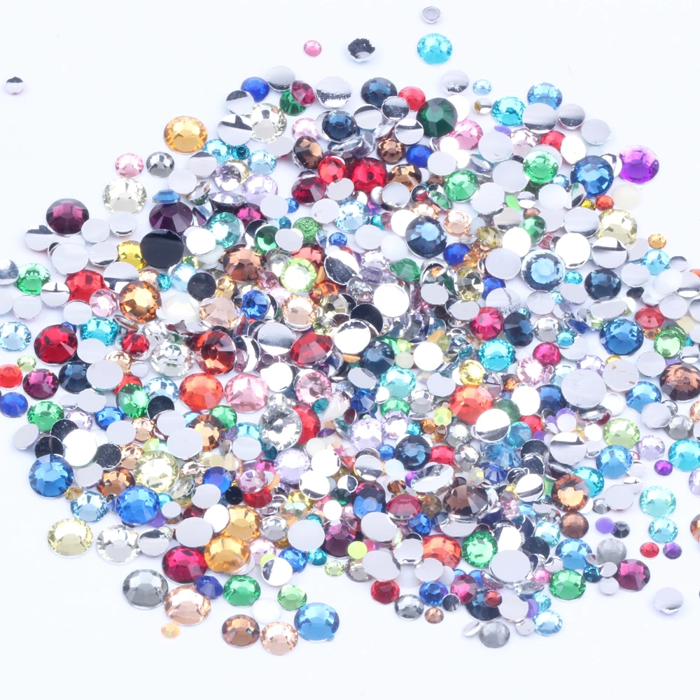 Mixed Colors Non Hotfix Resin Rhinestones 2-6mm And Mixed Sizes Round Flatback Glue On Stones DIY Nails Garment Supplies