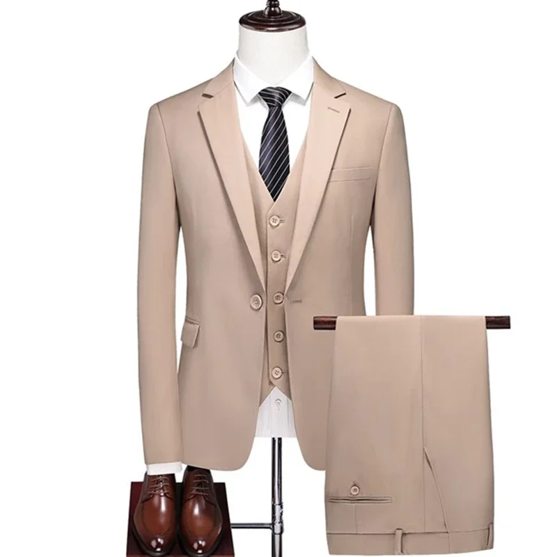 Conjunto de traje de negocios de Boutique para hombre, traje ajustado de Color sólido, vestido dividido doble, Blazers, chaqueta, pantalones, chaleco