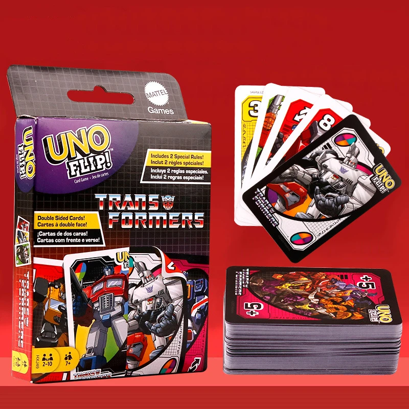 UNO TRANS FORMERS Card Game for Family Night Featuring Tv Show Themed Graphics and a Special Rule for 2-10 Players Games