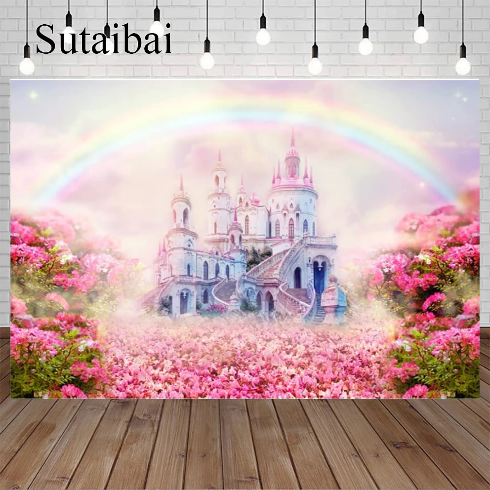 Lente Fotografie Achtergrond Dream Land Bloemen Kasteel Regenboog Natuur Landschap Achtergrond Voor Kinderen Kinderen Volwassen Bridal Baby