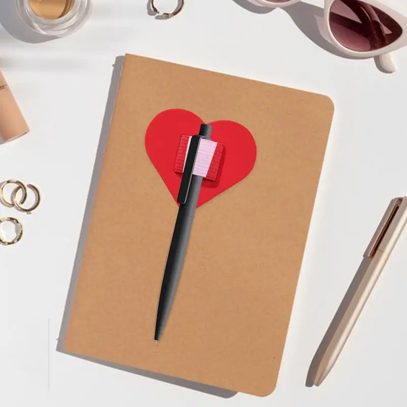 Pen Clip Holder Pencil Holder For Binder With Heart Design Adhesive Marker Holder For Desk Clipboard Pen Holder 10 Pcs PU