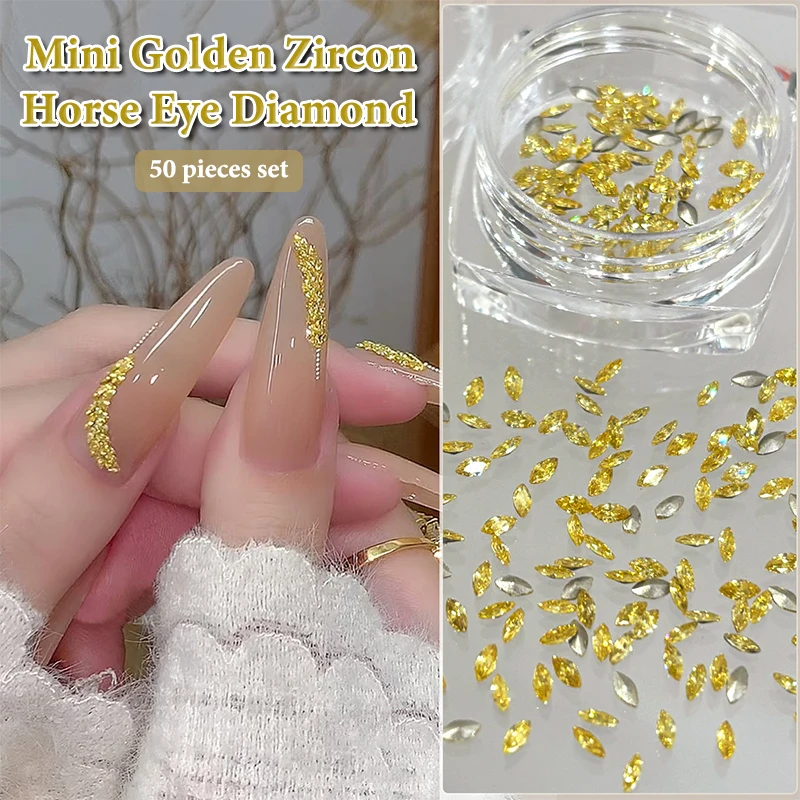 50 pezzi zircone giallo dorato mini cristallo occhio di cavallo diamanti brillano nail art strass decorazioni ciondoli per manicure