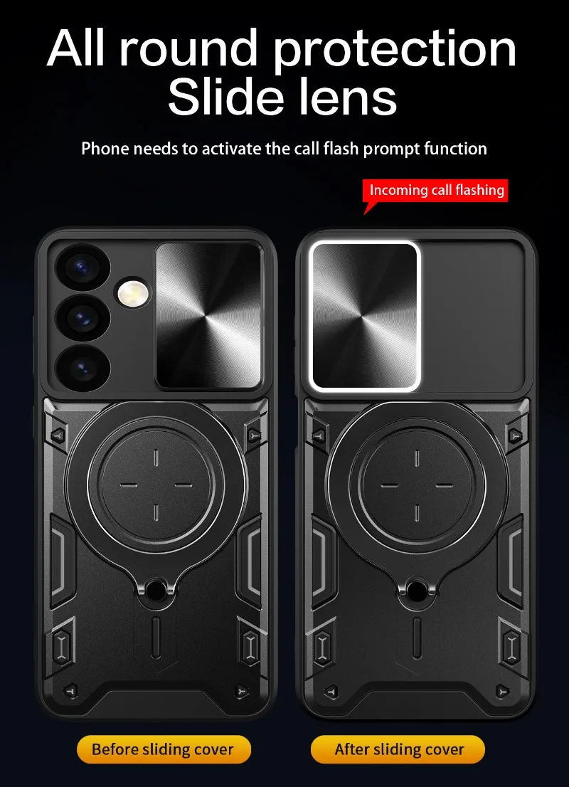 Armor Magnetic Metal Ring Rotation Case For Samsung Galaxy S25EDGE S21 22 23 24 25 Ultra Plus 24FE NOTE20 Incoming Call Flashing