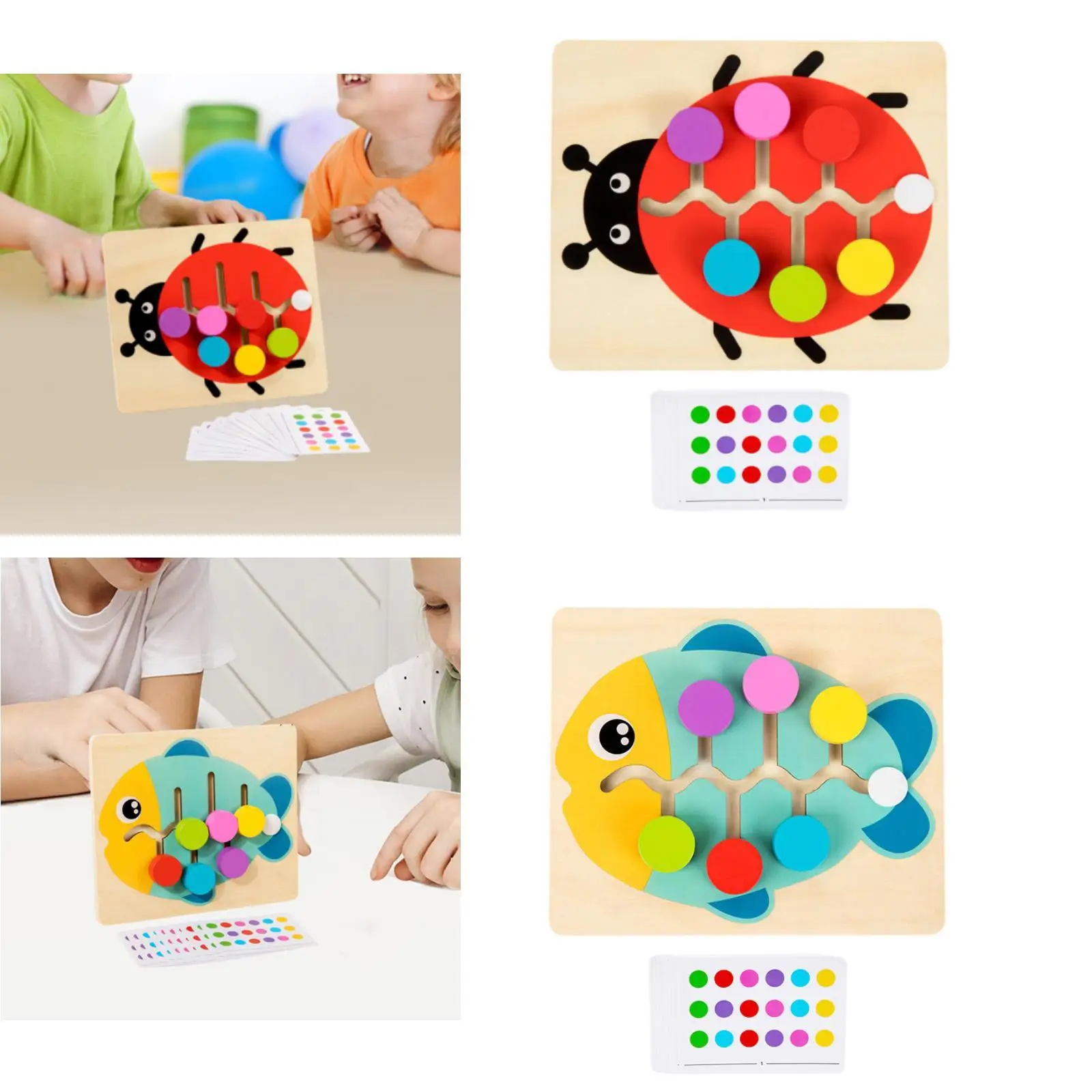 Wood Color Matching Slide Puzzle Montessori Toy Ladybug Color Positioning Toy Preschool Educational Toy Birthday Gift Travel Toy