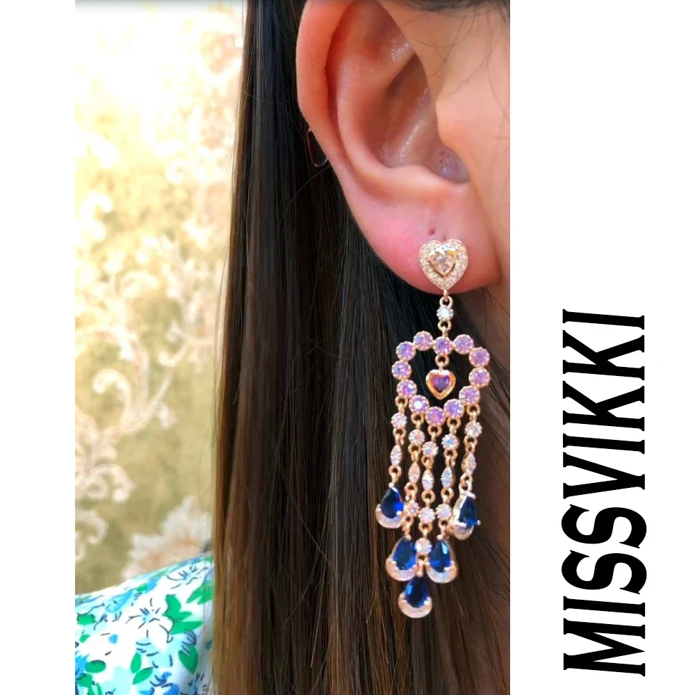 Missvikki Lolita Style Heart Tassel Drop Earrings For Women Bridal Wedding Party Daily Trendy Sweet Romantic JewelryHigh Quality