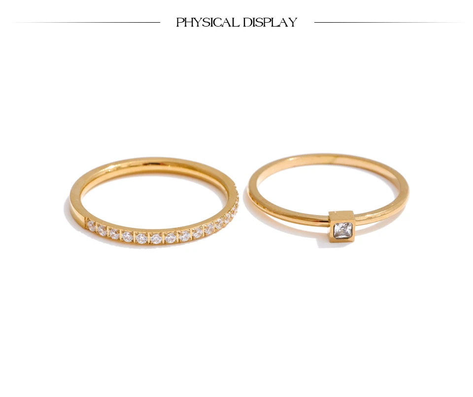 Yhpup 1 Set Size 6789 Delicate Cubic Zirconia Stackable Ring 18K Golden PVD Plated Stainless Steel High Quality Finger Jewelry