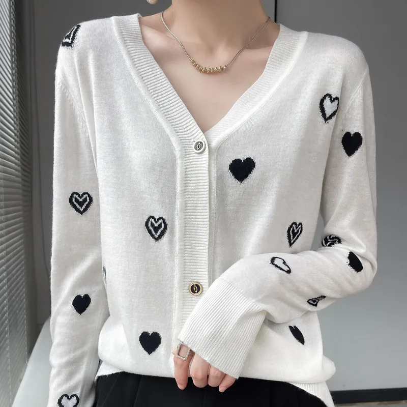 Women\'s spring and autumn new V-neck cashmere close fitting comfortable fashion cardigan long sleeve soft cardigan casual top