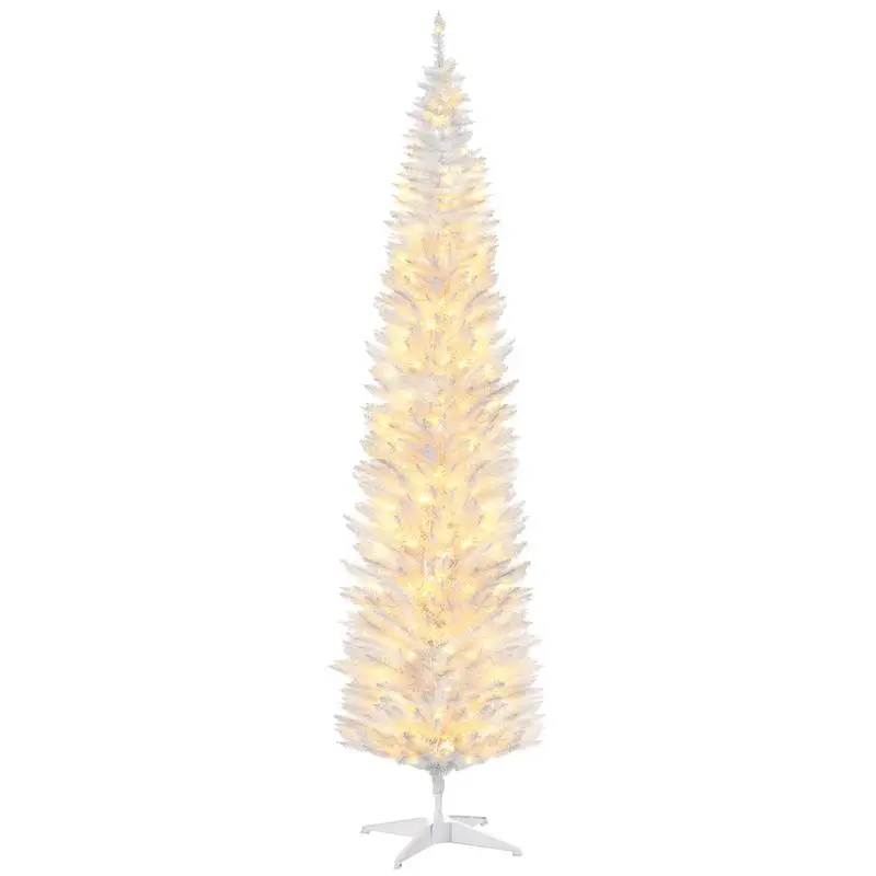 

8' Tall Pre-Lit Slim Noble Fir Artificial Christmas Tree with 300 Warm White LED Lights and 618 Tips for Holiday Decoration