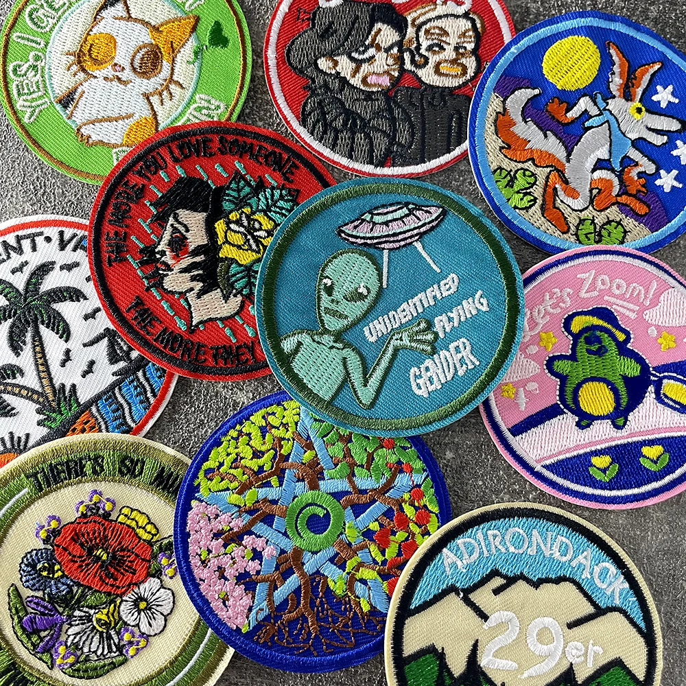 Fox Cat Alien Tree Embroidery Iron On Patches Applique Clothes Ironing Clothing Sewing Supplies Decorative Appliques Patche Trim