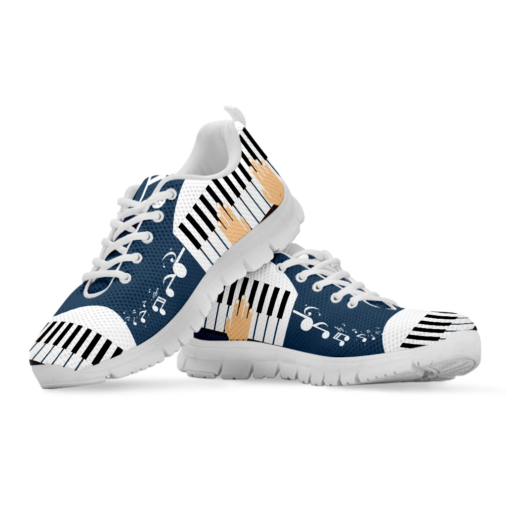 INSTANTARTS Music Piano Keyboard Pattern Ladies Lightweight Sneakers Mesh Flats Shoes Spring Breathable Lace-up Shoes for Women