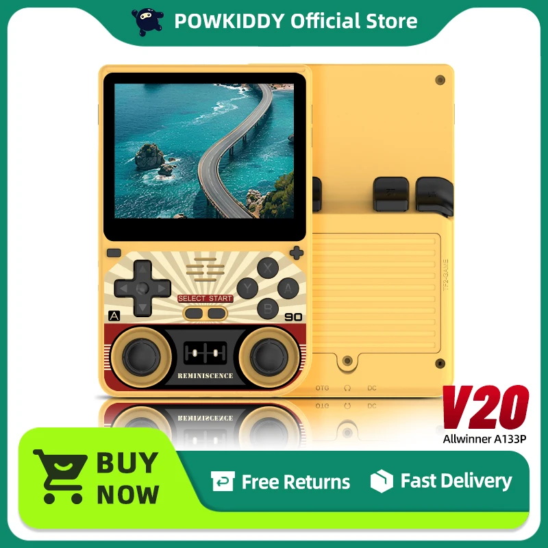 POWKIDDY V20 Retro Video Handheld Game Console A133Plus Chip 5000mAh Lithium Battery Gift Retro Stickers 3.5-Inch IPS HD Screen