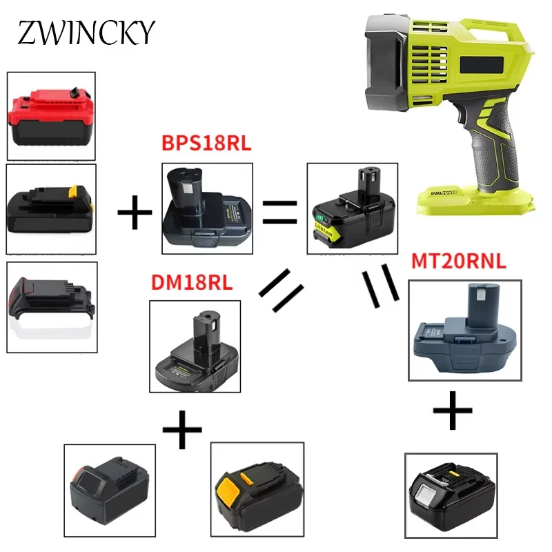 Adapter DM18RL BPS18GL MT20RNL For Makita/DeWalt/Milwaukee/Black&Decker/Porter-Cable/Stanley Li-ion Battery For RYOBI 18V Tool