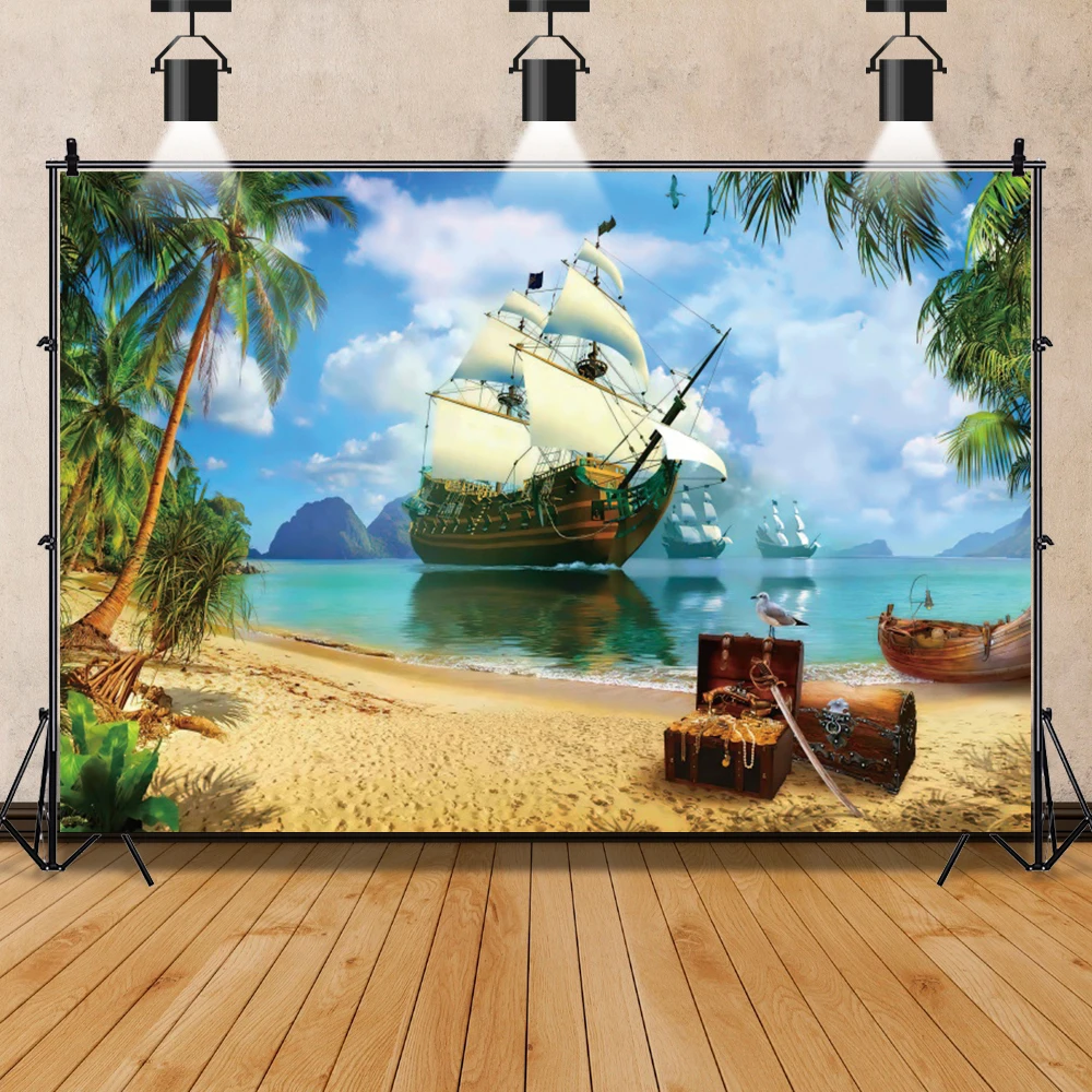 Laeacco Tropical Summer Sea Backgrounds Beach Sand Blue Sky Cloudy Scenic Photo Background Photography Backdrops Photo Studio