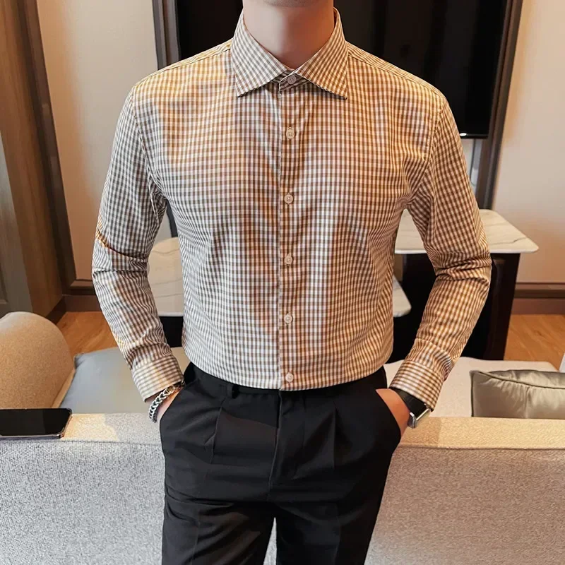 

British Style Classic Plaid Shirt 2023 Autumn High Quality Long Sleeve Business Casual Shirt Streetwear Social Party Dress Shirt