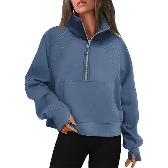 Sudadera con capucha y cuello levantado con cremallera f para mujer, sudadera larga Sve para ir al trabajo, fibra de poliéster de Color Sle