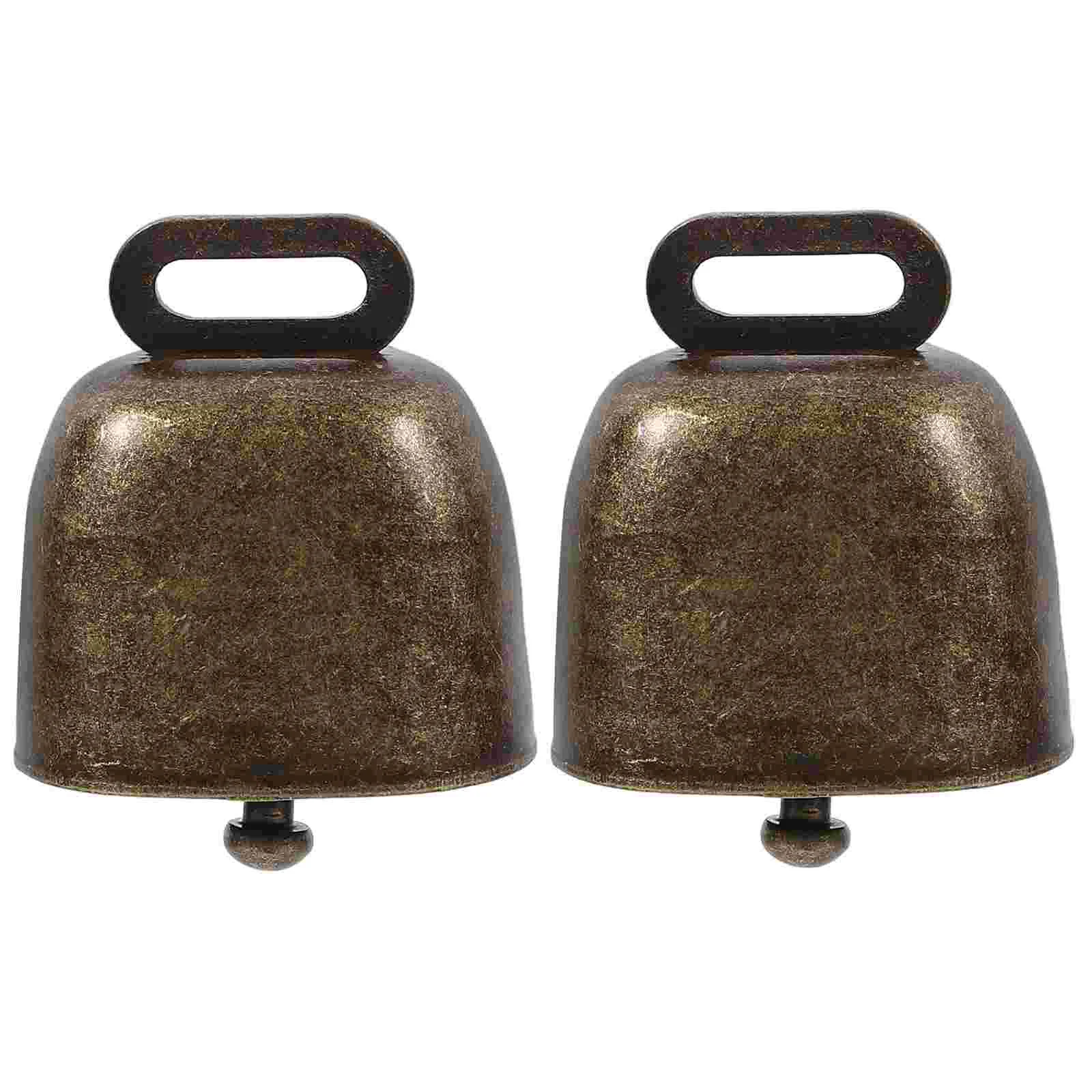 2Pcs Cowbells Noisemaker Square Shape Calling Bell with Handle for Outdoor Football Game Wedding Birthday Party Use (Bronze)