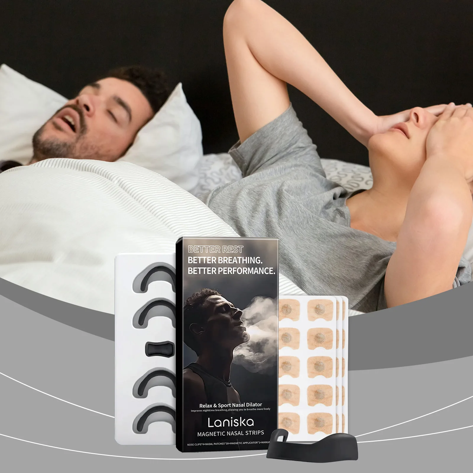 

Intake Breathing Nasal Strip Starter Kit (15 Count, Black) - Boost Oxygen Intake, Reduce Snoring, Improve Sleep Quality - Sweat