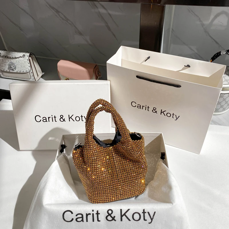 Wedding Party Bling Shiny Evening Clutch Bag Women's Handbag Crystal Rhinestones Diamond Bucket Purse Shoulder Messenger Bag