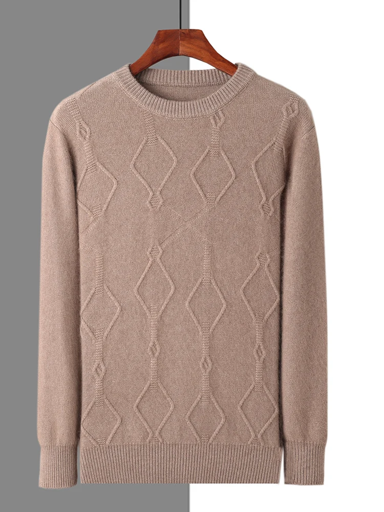 Autumn Winter Men's Cashmere Sweater Pullovers O-neck 100% Mink Cashmere Knitwear Long Sleeve Thick Solid Loose Clothing Tops