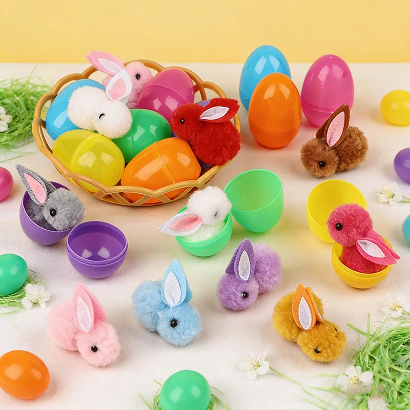 24/48pcs Random Easter Egg Plush Bunny Plastic Eggshell Kids Colorful Toys Home Decoration Happy Easter Party Favor Gift Fillers - Detail 1