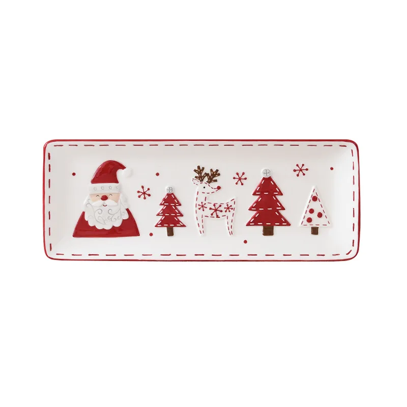 Nordic Christmas Tableware Set, Santa Embossed Ceramic Plates Bowls, Stitched Sealing Canister Collection