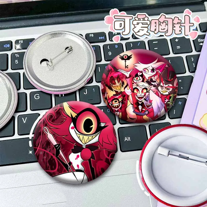 Alastor Angel Dust Vaggie Icons Cartoon Badge Creative Anime Figure Enamel Pins Round Tinplate Brooch Bag Clothes Accessories