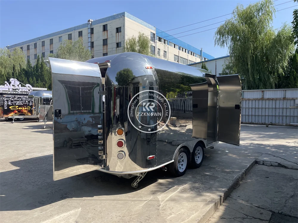 مقطورة الطعام في الهواء الطلق المطبخ المحمول شاحنة الوجبات السريعة مع معدات تقديم الطعام عربة هوت دوج القهوة مع عجلات