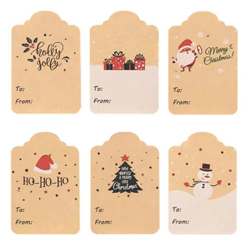 300Pcs/roll Merry Christmas Santa Claus Label Stickers Kraft Paper Handwritten Label DIY Party Scrapbook Envelope Seals Sticker