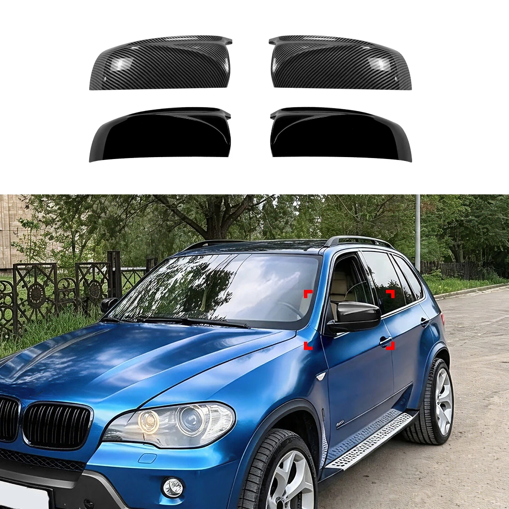 Car Replace Mirror Cover Caps For BMW X5 X6 E70 E71 2007-2013 Carbon Fiber look/Glossy black