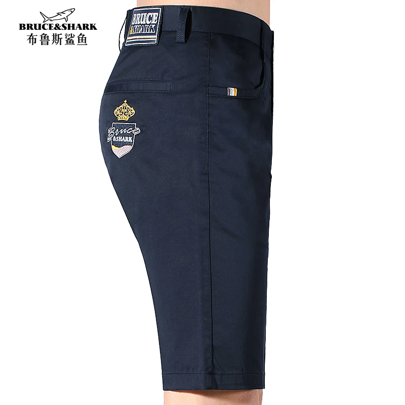 Bruce&Shark New Summer Casual Mid Waist Shorts Trousers Men Fashion Embroidery Thin Straight Men's Navy Pants Loose Big Size 40