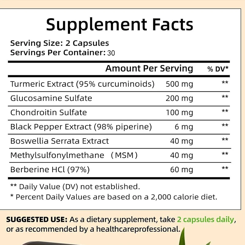 Black Pepper, An Organic Joint Supplement Containing 95% Curcumin, Contains Turpentine, Supports Daily Exercise, 60 Capsules
