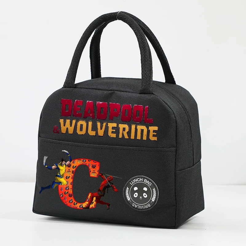 Deadpool & Wolverine Marvels Letter A-Z Lunch Bags Kids Anime Thermal Insulation Handbag School Picnic Office Food Bento Pouch