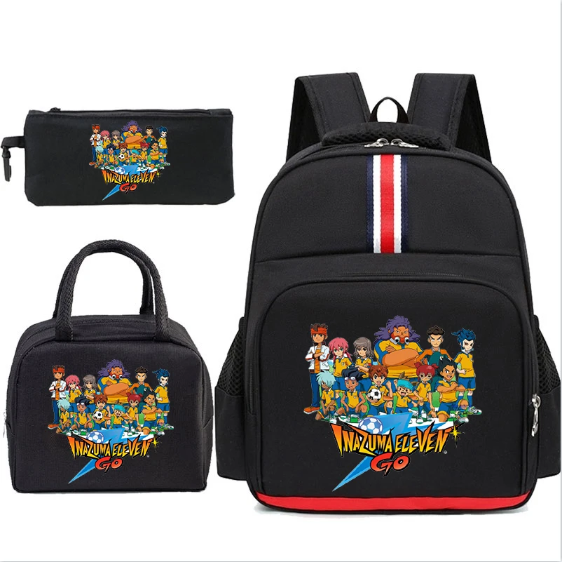 

3Pcs Set Inazuma Eleven Go Print Backpack With Lunch Bags Pencil Bag Primary Student Lightweight School Bag Kids Cartoon Bookbag