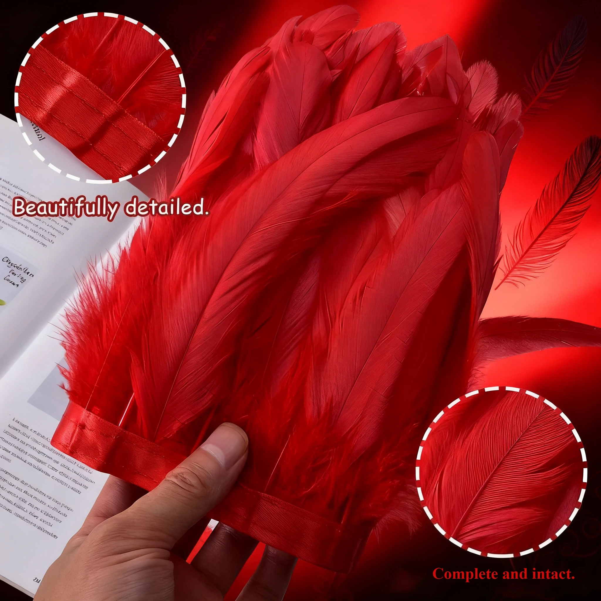 

2 Meters Red Rooster Feather Fringe Natural Feathers Trim 25-30cm for DIY Crafts Halloween Cape Dress Wings Costume Design