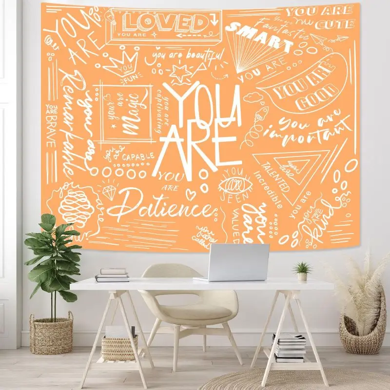 VIKAMA Warm Inspirational Text Tapestry, Positive Energy Graffiti Wall Hanging, Motivational Wall Decor for Bedroom Dorm