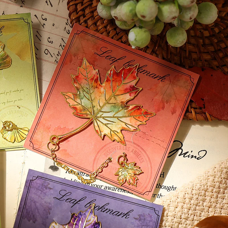 Metal Leaf Bookmark Metallic Maple Leaf Bookmark Ginkgo Leaf Bookmark  For Book Lovers Reading Gift view 2