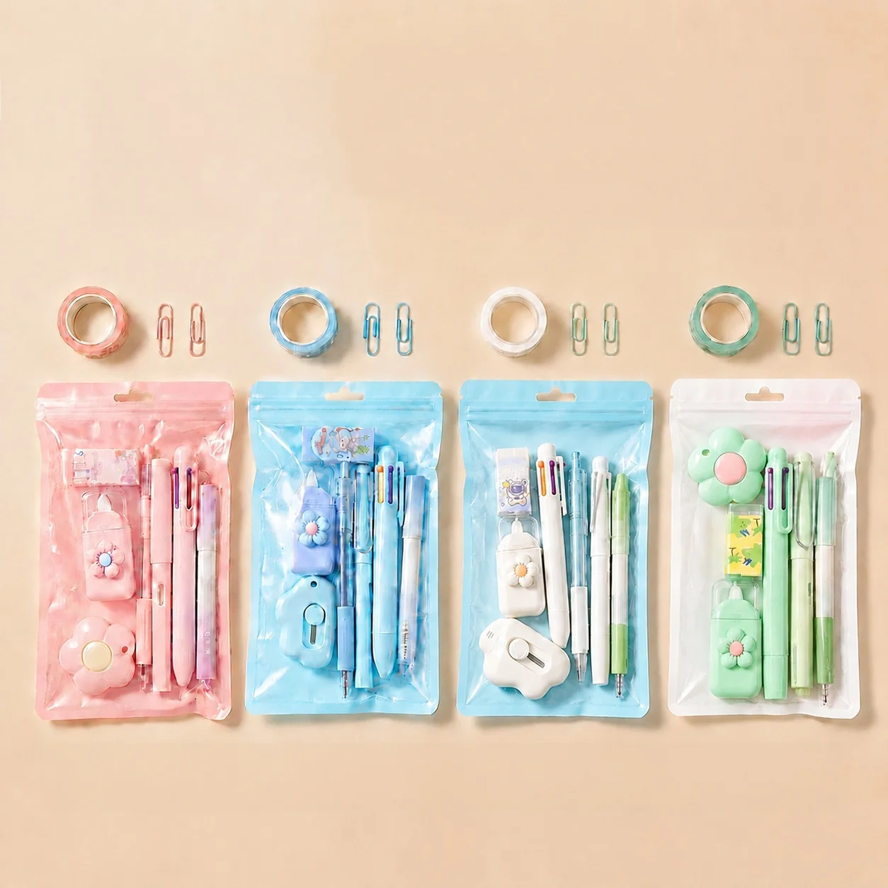 7-Piece Cream-Colored Cute Stationery Set for Students, Back-To-School Season, Holiday Gift, Cute Writing Supplies, Compatible with Notebook Pen Accessories