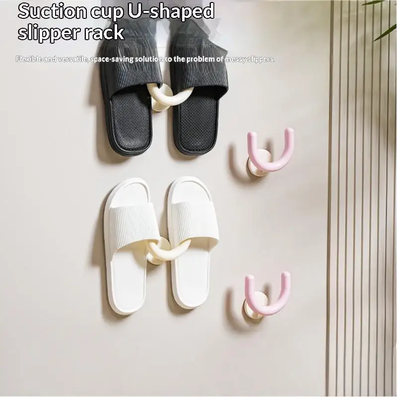 Suction Cup Slipper Hanger Multifunctional Wall Mounted U-Shaped Bathroom Storage Organizer Slipper Storage Rack