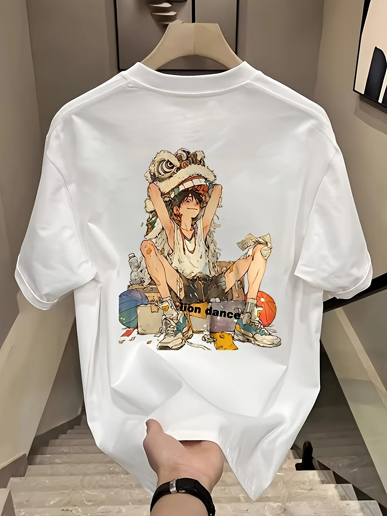 

Мужская свободная футболка из плотного хлопка — с круглым вырезом, в уличном стиле, подходит для повседневной и официальной носки