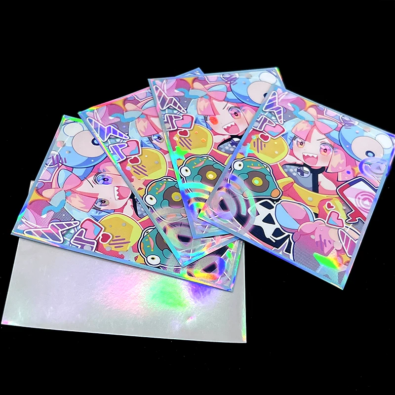 60PCS Pokemon Lono Card Sleeves Laser Shine Pink Cute Anime Girl PTCG Trading Cards Protective Case