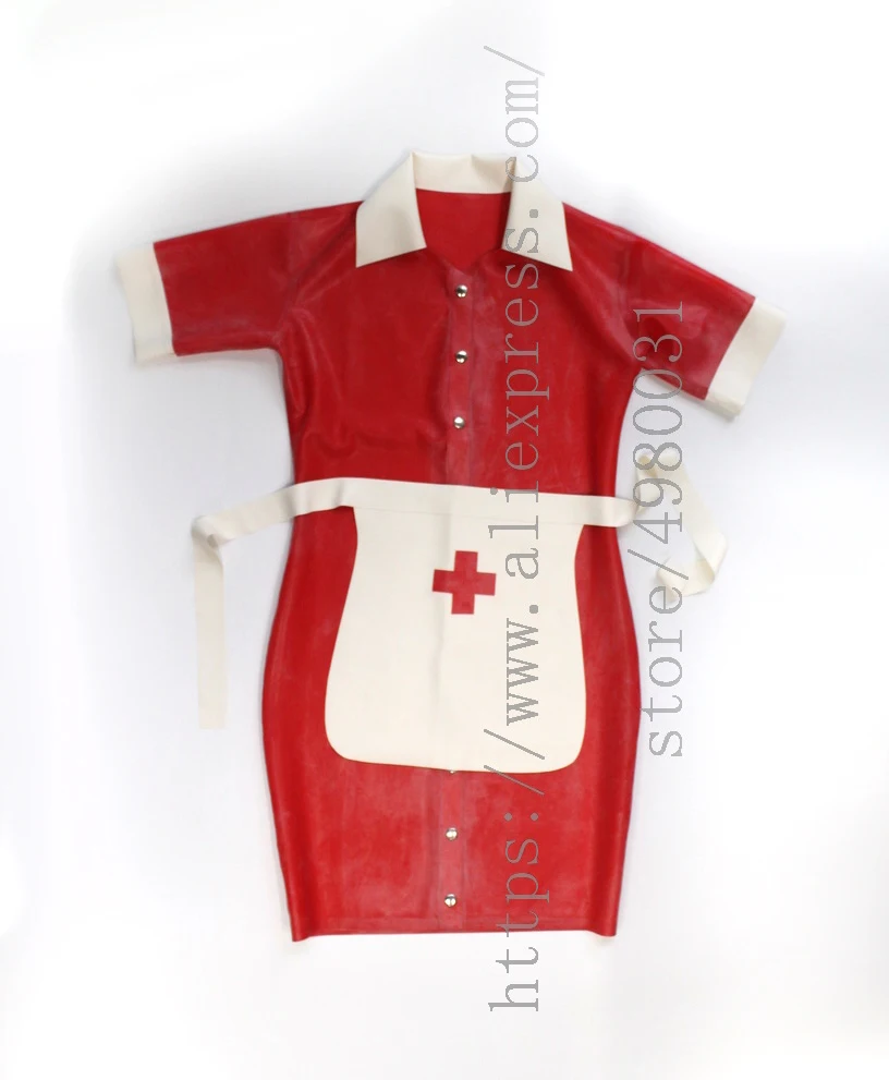 

Novelty women's nurse dress red dress mini with apron and gloves decorations