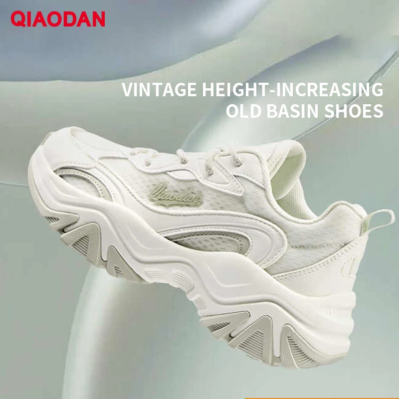 QIAODAN zapatillas de deporte informales para mujer 2025, zapatos con cordones y franjas de diferente Color para otoño, zapatos transpirables de malla de suela gruesa para caminar QXL042252423R
