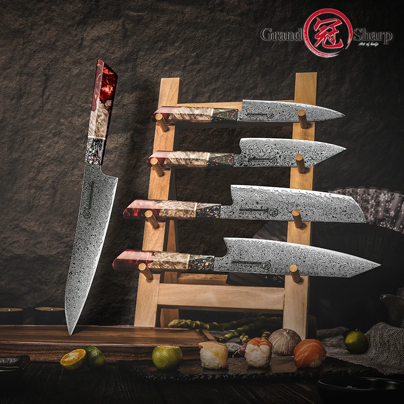 Grandsharp 1-5 Pcs Kitchen Knife Sets 67 Layers Japanese Damascus Knife AUS-10 Steel Chef Utility Knives Sashimi Slicing Cutlery