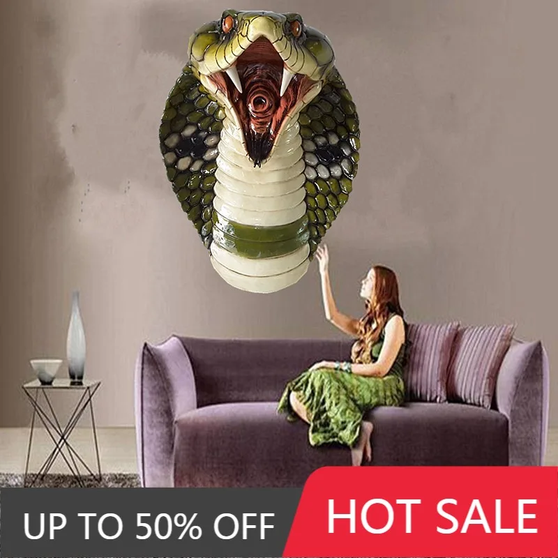Resin Wall Accents Wall Mounted Snake Head Ornament Animal Decorative Walls Ornaments Living Room Art Decoration Accessories