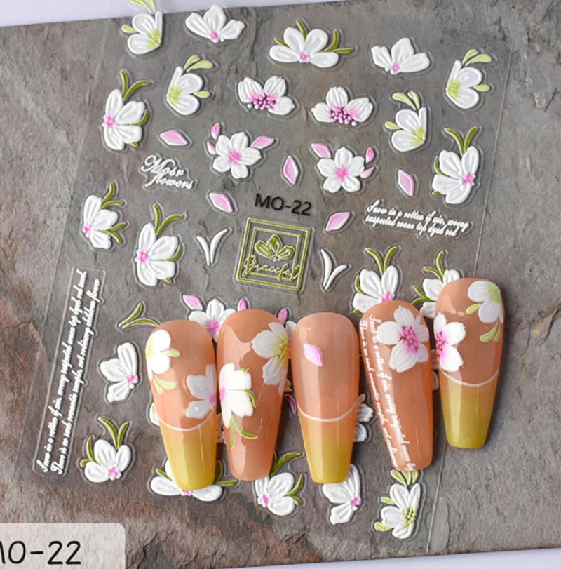 Decalcomanie per nail art in rilievo 5D Camelioli Fiore Fiori Cursori adesivi Adesivi per unghie Decorazioni per manicure
