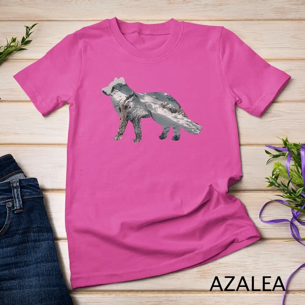 Arctic Fox Colorful Design with Landscape - Animal Print Unisex T-shirt