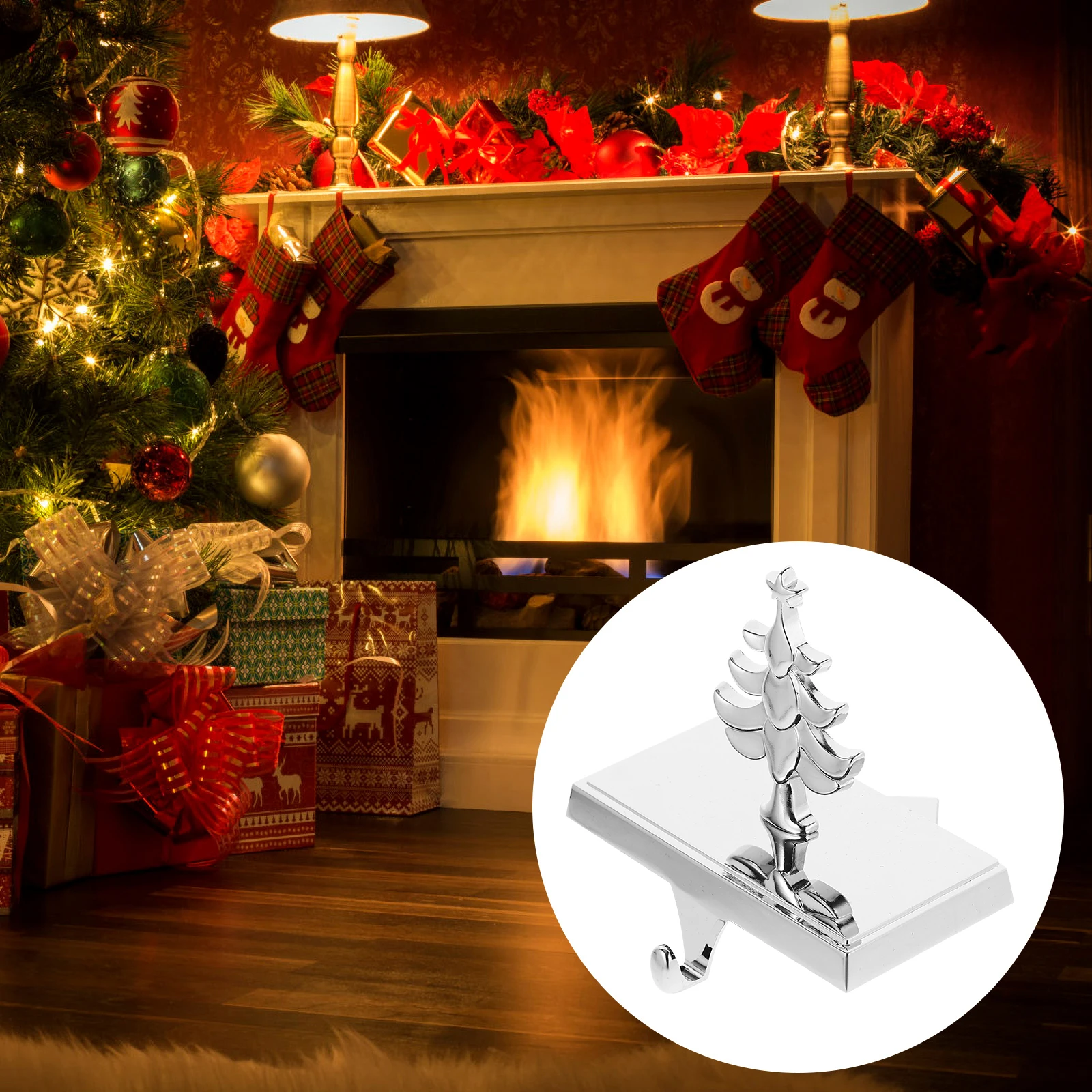

Mantle Christmas Stocking Hook Rustic Holders up Hangers for Mantel Silver Xmas