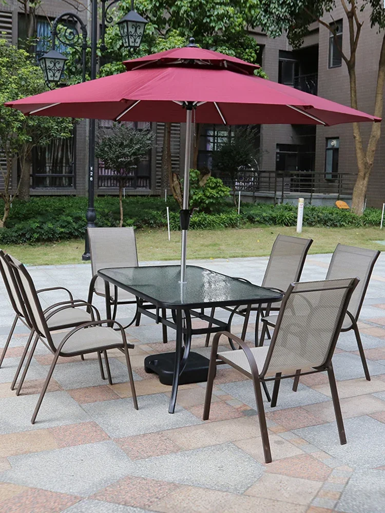 Outdoor Table and Chair Combination with Umbrella, Casual Open-air Balcony, Patio Chair, Rainproof, Waterproof, Sunscreen,