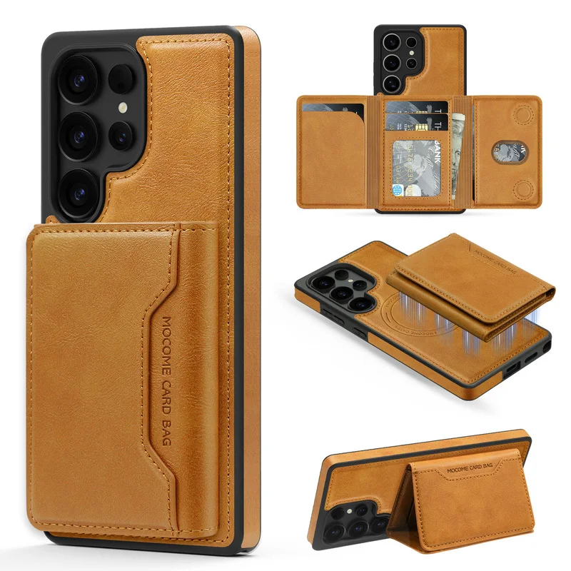 Luxury Business Magnetic 2-in-1 Card Holder Case For Samsung Galaxy S26 S25 S24 S23 S22 Ultra Plus A17 Leather Shockproof Cover