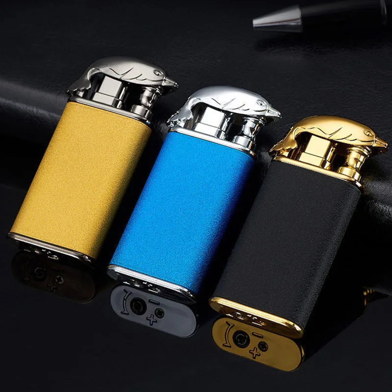 Hot Turbo Windproof Butane Gas Blue Flame High Power Metal Lighter Outdoor LED Light Barbecue Kitchen Cigar Lighter Men's Gifts